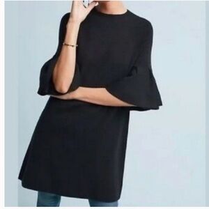 Anthropologie Black Sweater Dress Statement Sleeves Metallic Threads Size XS